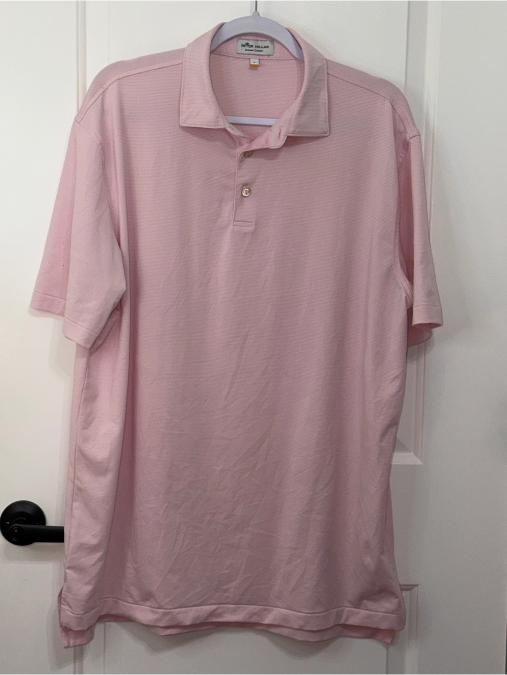 Peter Millar Summer Comfort Golf Polo Shirt Mens Large Pink White Stripe Stretch